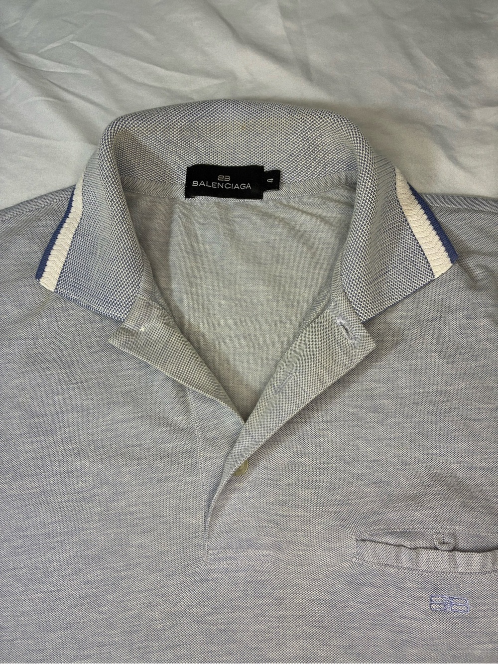 Balenciaga Gray cotton blend Polo with Blue and White Trim vintage 1990s
